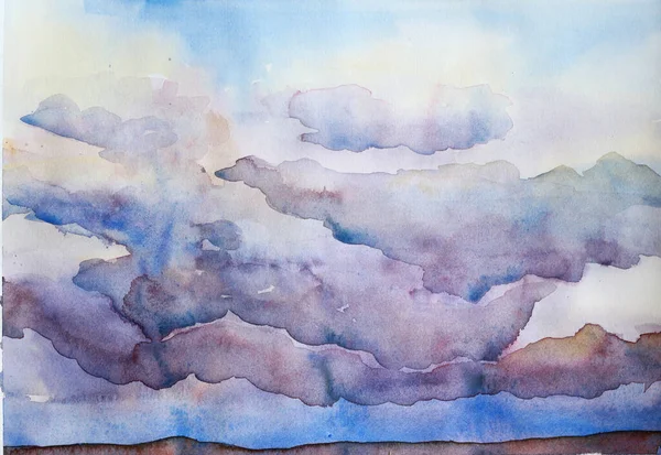 Gökyüzünde mavi bulutlar olan su rengi manzara — Stok fotoğraf