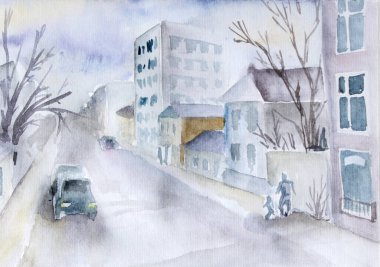 Su rengi şehir manzarası Gökyüzünde mavi bulutlar