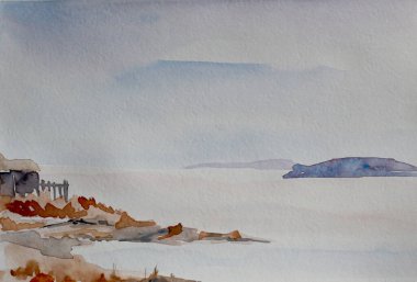 Kış suları gökyüzünde mavi bulutlar olan manzara