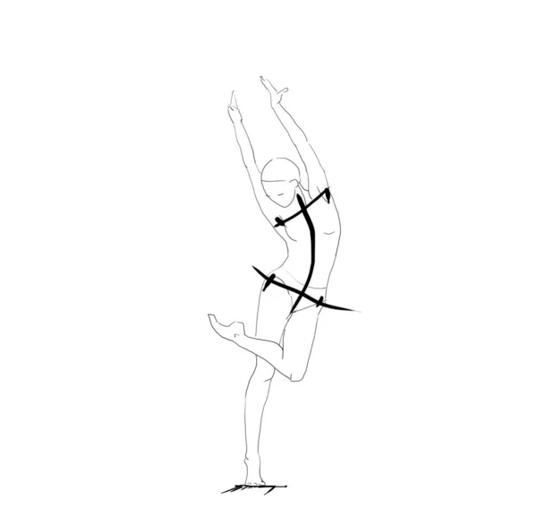 Hand drawing sketching art of dancing woman — Stock Photo, Image