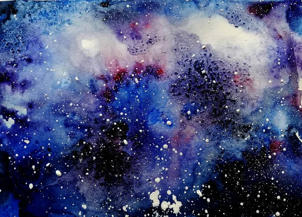 손으로 물감으로 채색 된 우주의 밤하늘 — 스톡 사진