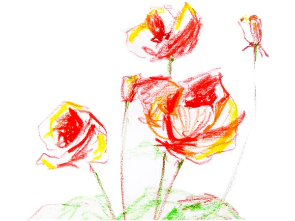 手描きパステルアートの赤いポピーの花 — ストック写真