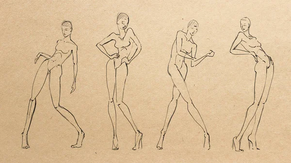Ручний малюнок ескізне мистецтво моди жінки — стокове фото