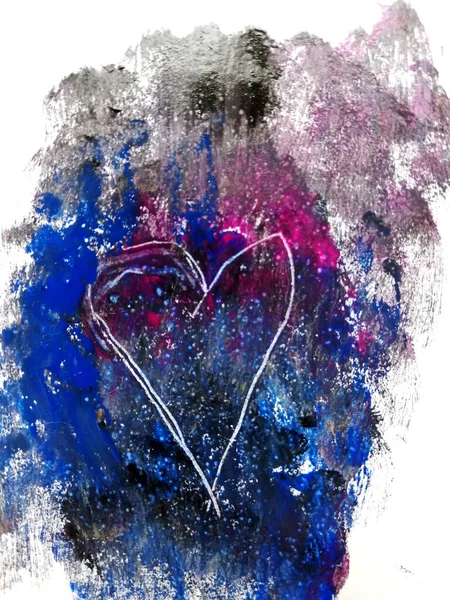 Víz színű kézzel festett többszínű elvont háttér illusztráció szívvel — Stock Fotó