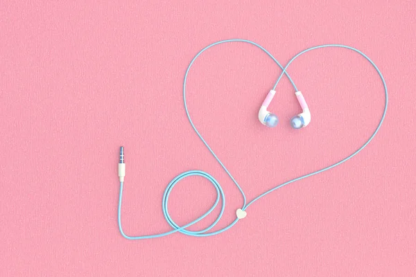 earphones pink color wire heart shape with clipping path and copy space for your text, minimal and love concept.