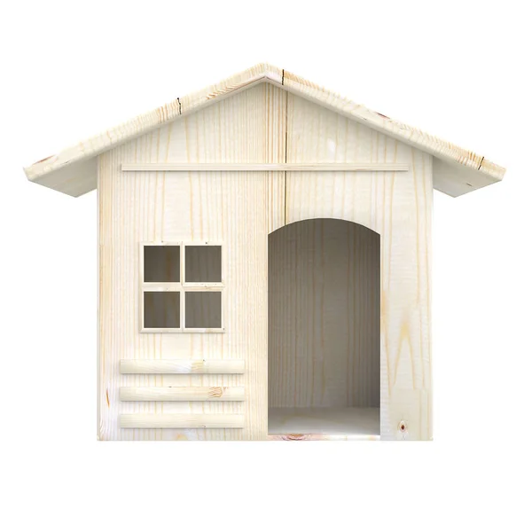 Model Domu Udělal Dřevo Bílém Pozadí Izolované Ořezovou Cestou Vykreslení — Stock fotografie
