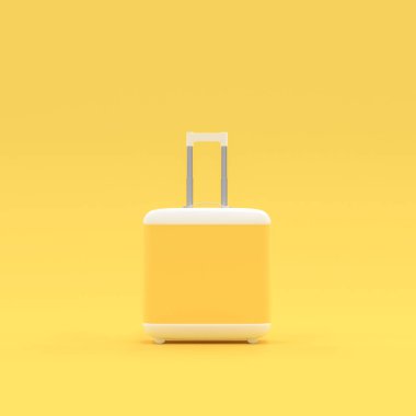 Bavul pastel sarı renk sarı arka plan üzerinde izole seyahat. kırpma yolunu ve mock-up metniniz 3d render için.