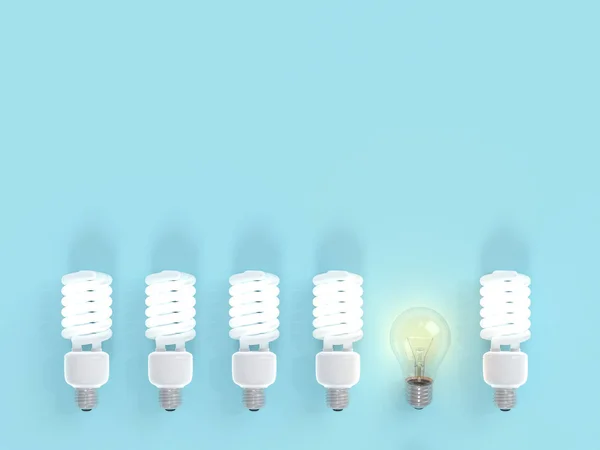Difference Creative Concept Light Bulb Bulb Blue Pastel Color Background — Stock Photo, Image