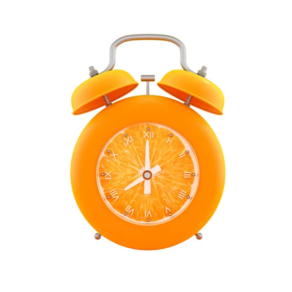 橙色闹钟与修剪路径隔离在白色背景 — 图库照片