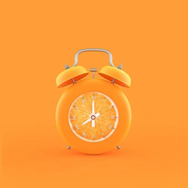 Jam Alarm Oranye Pada Latar Belakang Warna Oranye Konsep Segar — Stok Foto