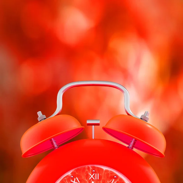 Kırmızı Alarm Saati Ateş Arka Plan Bulanık Kopya Alanı Metni — Stok fotoğraf