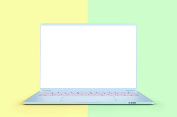 Синій Колір Ноутбука Порожнім Екраном Ізольований Макет Вгору Відсічний Контур — стокове фото