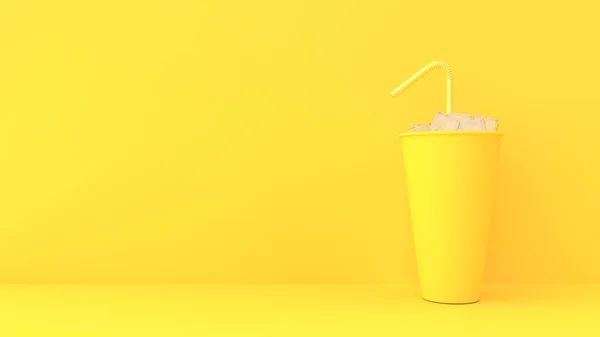 Glace Tube Dans Une Tasse Papier Sur Fond Pastel Jaune — Photo