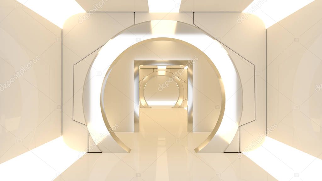 spaceship or science lap, sci-fi corridor  , 3D render.