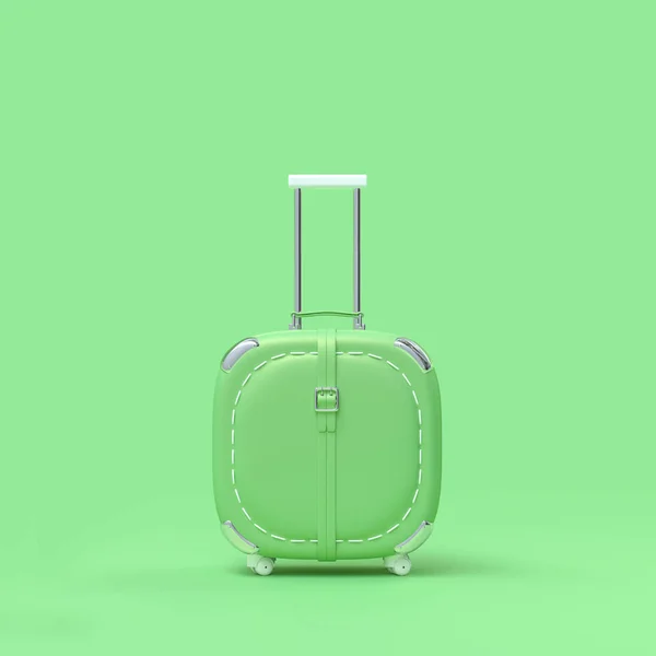 Travel Suitcase Pastel Green Color Isolated Green Background Clipping Path — Stock Photo, Image