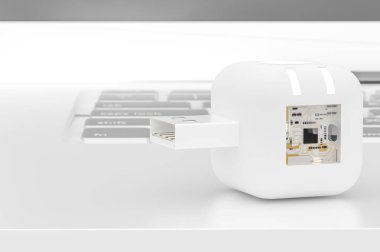 USB birden parlamak götürmek laptop, 3d render.