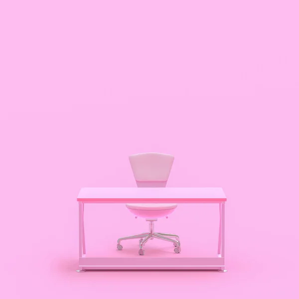 Concepto Mínimo Mesa Trabajo Silla Color Rosa Fondo Renderizar —  Fotos de Stock