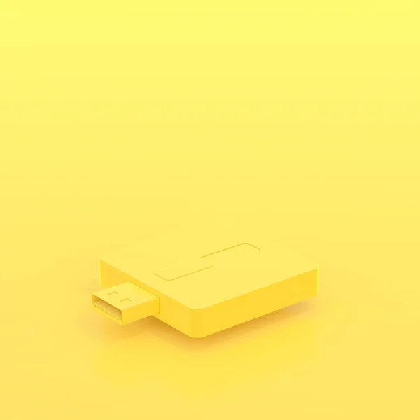 Concepto Mínimo Unidad Flash Usb Color Pastel Amarillo Espacio Copia — Foto de Stock