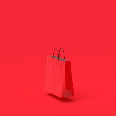 Alışveriş çantası kağıt kırmızı renk mock-up metniniz ve kırpma yolu, en az kavramı 3d render için.