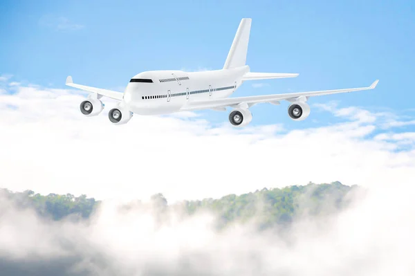 Samolot Latający Tle Chmury Góry Render — Zdjęcie stockowe