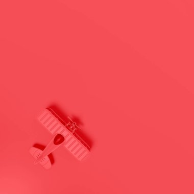 Model uçak, uçak oyuncak en az kavramı kopya alanı metni, 3d ile pembe arka plan üzerinde render. Düz yatıyordu tasarım.