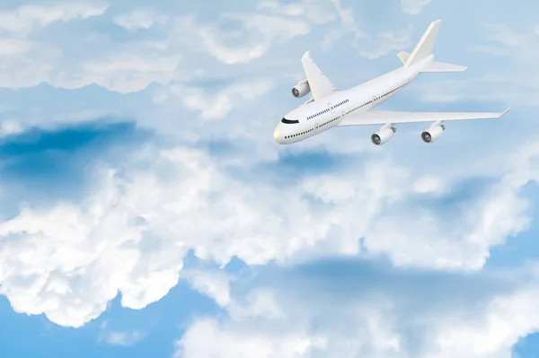 Samolot Latający Makiety Błękitne Niebo Biały Obłok Miejsca Kopiowania Tekstu — Zdjęcie stockowe
