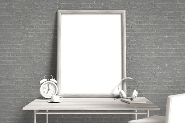 Lege foto frame mock-up op Bureau — Stockfoto