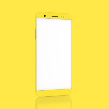 Kırpma yolu ile Smartphone Mockup sarı pastel renk. en az kavramı, 3d Render.