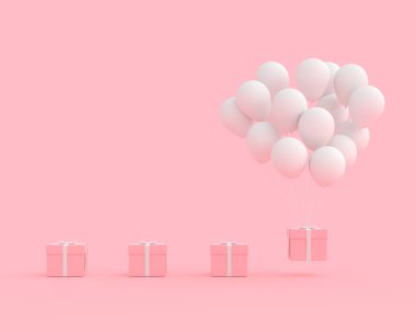 Pembe hediye kutusu balon beyaz renk pembe bir arka plan ve kırpma yolu ile. minimal ve yeni yıl kavramı, 3d Render.