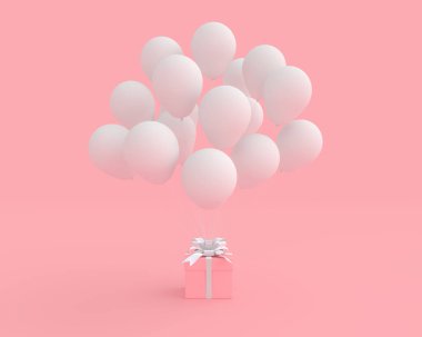 Pembe hediye kutusu balon pembe bir arka plan ve kırpma yolu ile. en az stil ve Sevgililer kavramı, 3d Render.