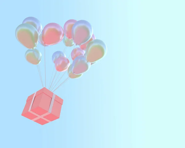 Ροζ Παστέλ Χρώμα Δώρο Κουτί Και Μπαλόνια Στον Ουρανό Διαδρομή — Φωτογραφία Αρχείου