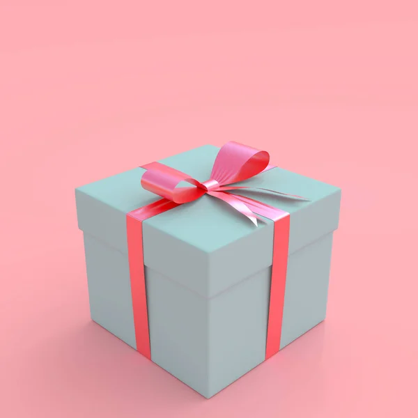 Blauer Geschenkkarton Auf Rosa Pastellhintergrund Mit Clipping Pfad Und Kopierplatz — Stockfoto