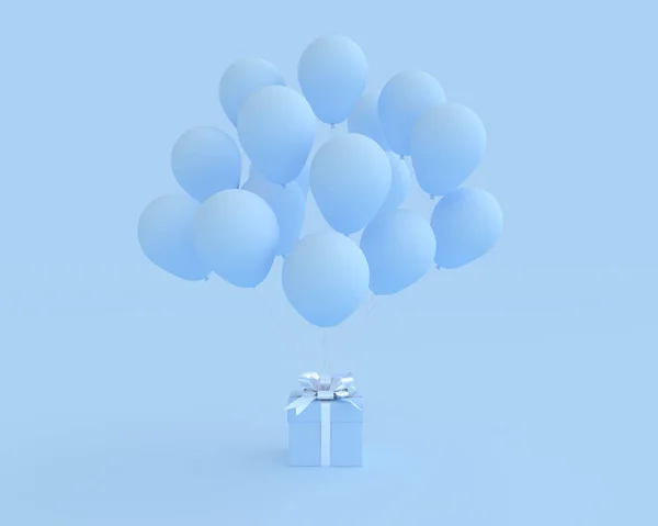 Blue Gift Box Balloon Blue Background Clipping Path Minimal Style — Stock Photo, Image