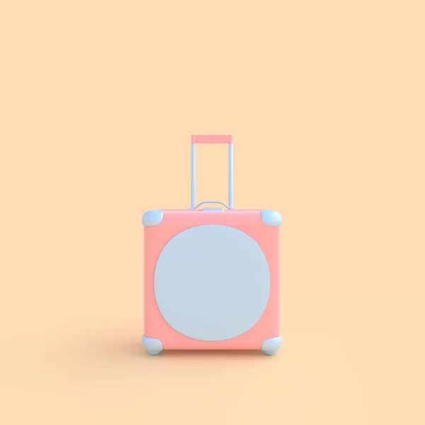 旅行スーツケース ピンクとブルー パステル カラー オレンジの背景にクリッピング テキスト 最小限の概念 レンダリングのモックアップに分離 — ストック写真
