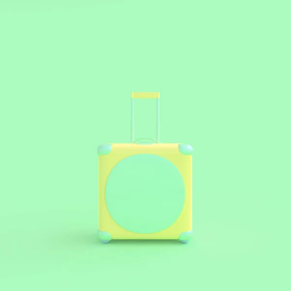 旅行スーツケース黄色と緑パステル カラー緑の背景にクリッピング テキスト 最小限の概念 レンダリングのモックアップに分離 — ストック写真