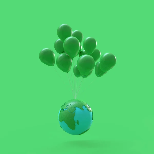 Fikir Kavramı Yeşil Arka Plan Render Üzerinde Yeşil Balonlar Kayan — Stok fotoğraf