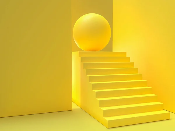 En az fikir kavramı. Sarı merdiven arka plan, 3d Render.