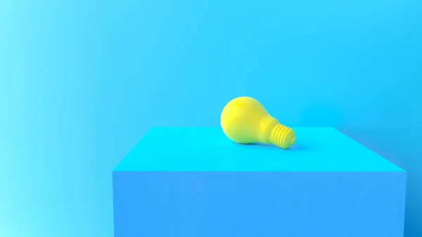 Minimal Idea Concept Yellow Light Bulb Cement Platform Render — Stock Photo, Image