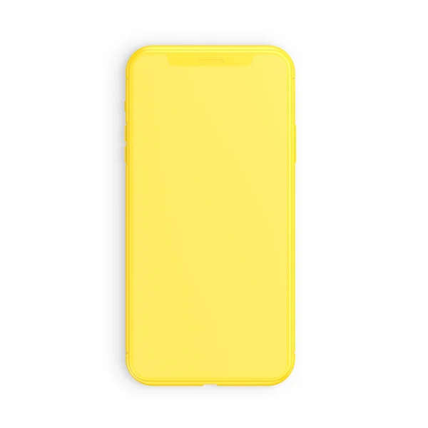 Smartphone Mockup Cor Amarela Isolada Fundo Branco Com Caminho Recorte — Fotografia de Stock