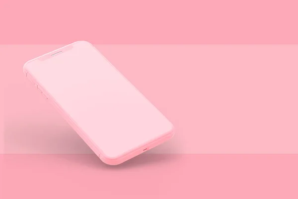 Minimal Idea Concept Smartphone Mock Pink Color Pink Background Clipping — Stock Photo, Image