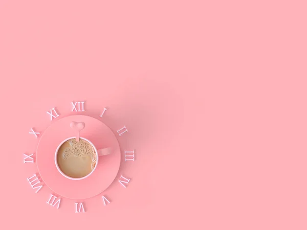 愛のアイデアコンセプトの瞬間 ピンクのパステルカラーのミルクコーヒーピンクカップテキスト用のコピースペース レンダー — ストック写真