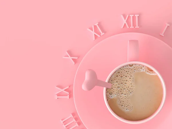 Concepto Del Momento Idea Del Amor Café Leche Taza Rosa — Foto de Stock