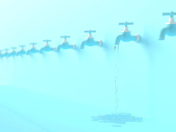 Water tap gieten blauwe pastelkleur — Stockfoto