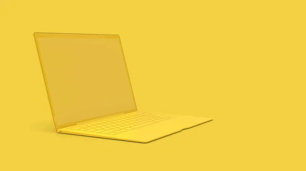 Laptop achtergrond met leeg scherm gele kleur — Stockfoto