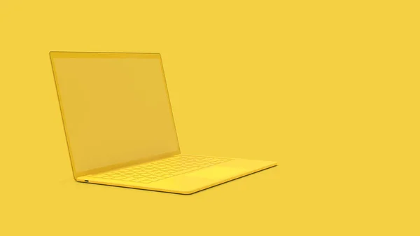 Laptop achtergrond met leeg scherm gele kleur — Stockfoto