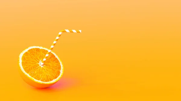 Minimal idea concept. Half orange, with a tube