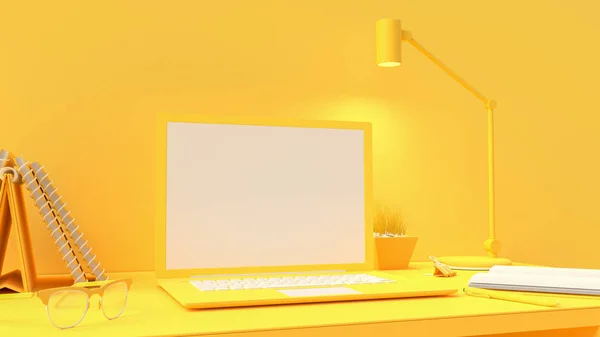 Žlutá maketa notebooku — Stock fotografie