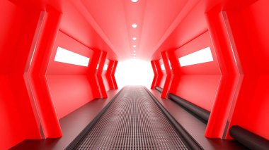 Kırmızı uzay gemisi bilimkurgu koridoru.
