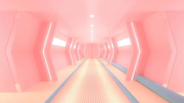 Pink űrhajó sci-fi folyosó. — Stock Fotó