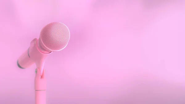 Pembe Mikrofon Müzik Arka Plan Metin Için Kopya Alanı Minimal — Stok fotoğraf